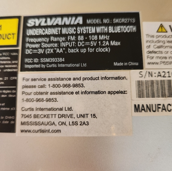 Sylvania Under Counter BLUETOOTH CD Player FM Radio (SKCR2713) **TESTED* - Picture 6 of 8